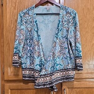 Chico's Medallion Print Boho Open Cardigan